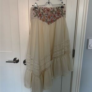 Free People Cream Asymmetrical Skirt with Floral Embroidery